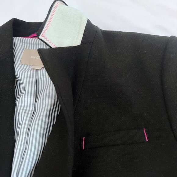 Banana Republic Black Wool H acking Jacket Blazer Sz 8 Tall Black Elbow patches - Picture 8 of 14
